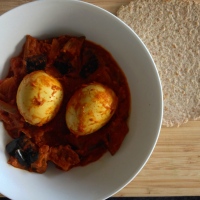 Egg and Aubergine Curry with Wholemeal Flatbreads